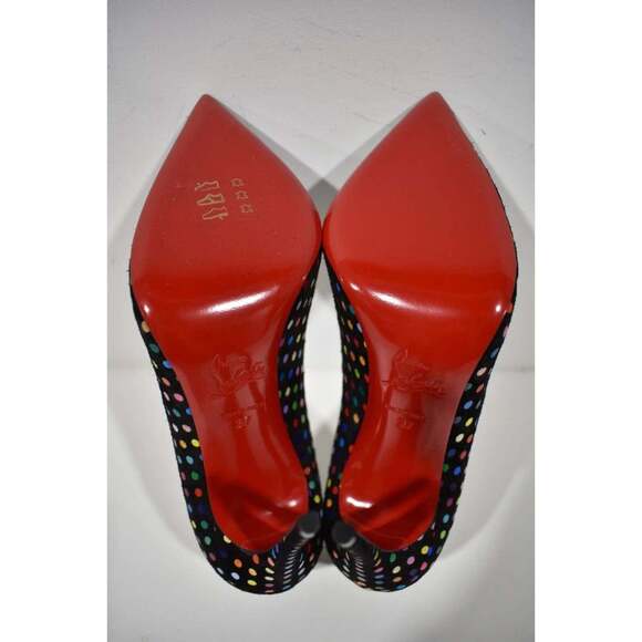Christian Louboutin Hot Chick 100 Black Suede Multicolor Polka Dot Heel Pump 37 - Picture 12 of 12